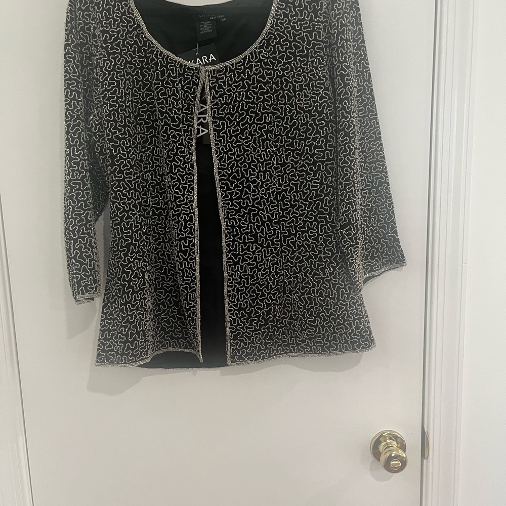 VTG J Kara New York Deadstock Beaded Black Evening Party Jacket Sz XL
